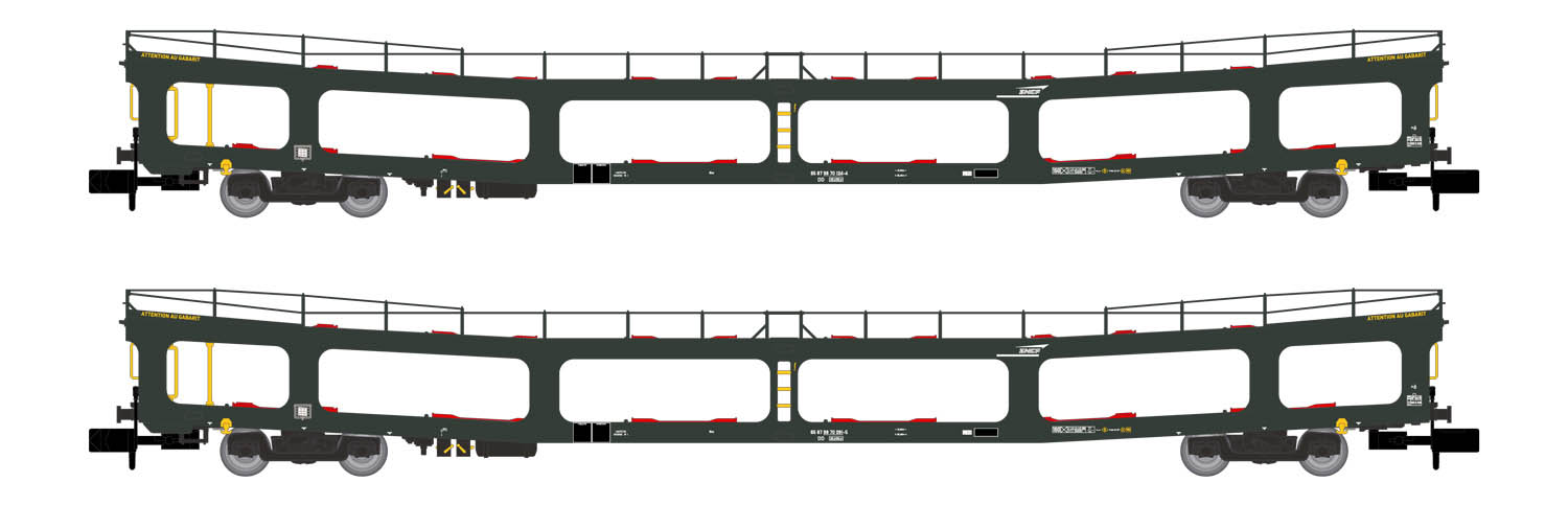 021-HN4412 - N - SNCF, 2-tlg. Set, Autotransportwagen DD DEV 66, in grüner Lackierung, Ep. V